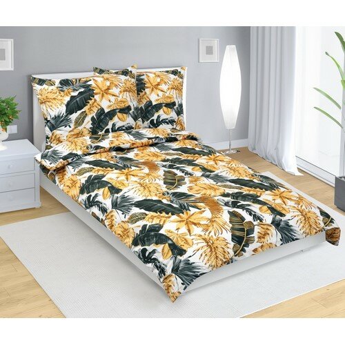 Bellatex Pościel bawełniana Liście palmowe złoty,140 x 200 cm, 70 x 90 cm