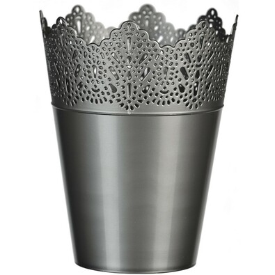 Plastový obal na květináč Krajka 15 cm, stříbrná
