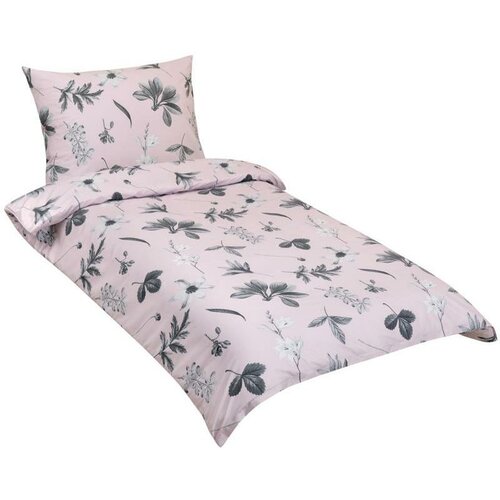 Bellatex Baumwollbettwäsche Wiese grau, rosa, 140 x 200 cm, 70 x 90 cm