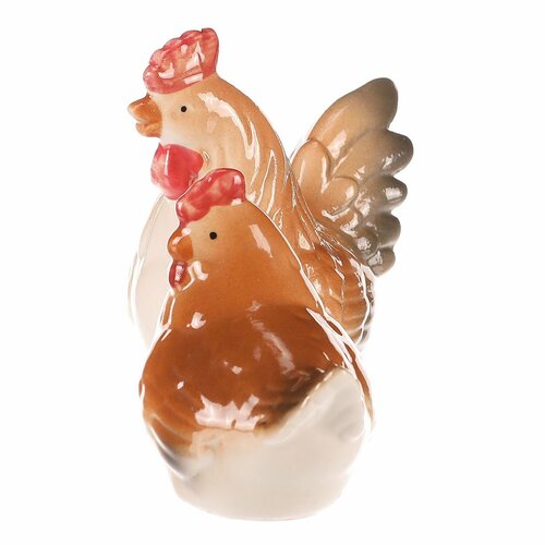 Decorațiune ceramică Găinușă și cocoș, 8 x 8 x 6cm, set de 2 bucăți