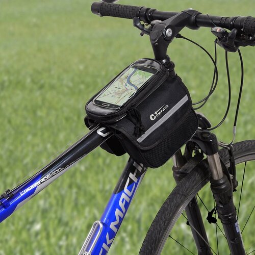 Geantă bicicletă Compass dublă, montaj cadru + PHONE