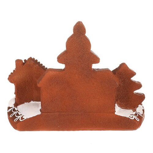 Gingerbread candle holder with church - polyresin,brown and white