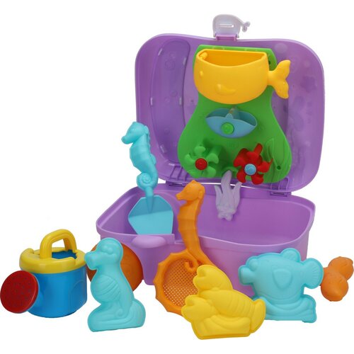 Set mit Sandspielzeug im Koffer, 7 Stück, Lila