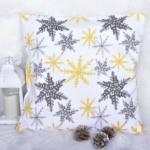 Hópelyhek karácsonyi párnahuzat szürke/arany, 40 x 40 cm