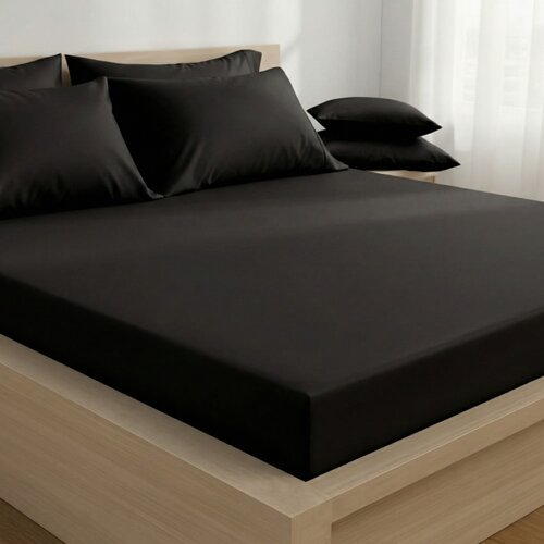 Kvalitex Cearșaf din satin cu elastic negru, 100 x200 cm
