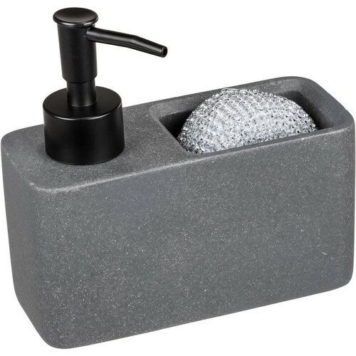 Dozator săpun Wenko Resa cu spațiu pentru burete gri,