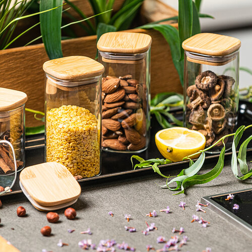 4Home Steklena posoda za živila z pokrovom Bamboo,300 ml