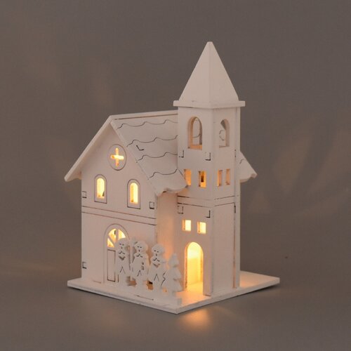 Karácsonyi világító dekoráció Fából készülttemplom, 8 x 13 x 8 cm, LED