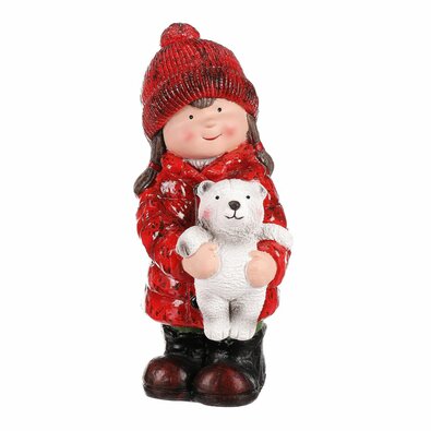 Karácsonyi dekoráció Kislány medvecskével, MgOkerámia, 36 cm