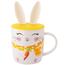 Altom Porcelanska skodelica Vesel zajček ssilikonskim pokrovom, 400 ml