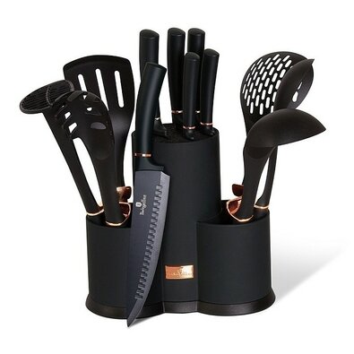 Berlinger Haus 12-delni set kuhinjskih pripomočkovv stojalu Black Rose Collection