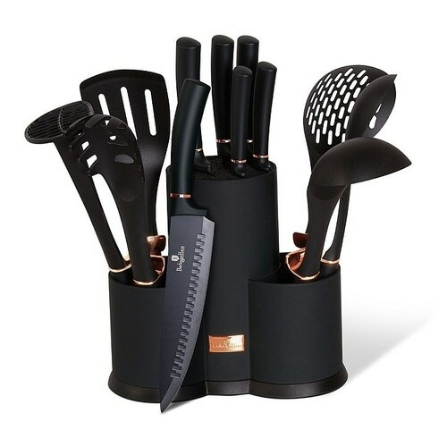Berlinger Haus 12-delni set kuhinjskih pripomočkovv stojalu Black Rose Collection