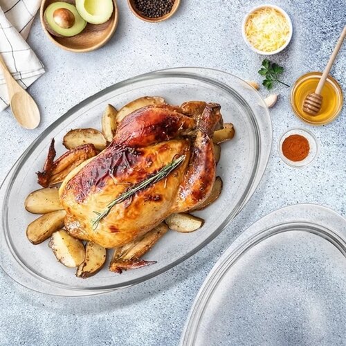 Orion Steklena pekač z pokrovom ovalna 33 x 20 x12,5 cm