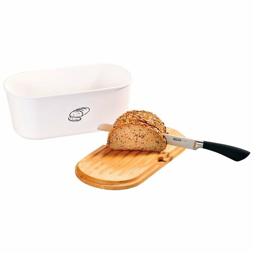 Kesper 85090 Brotkasten mit Schneidebrett, weiß, 34 x 14 x 18 cm