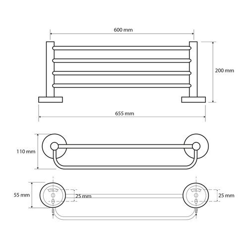 SAPHO XR415 X-Round E držalo za brisače s sifonom65 cm, srebrno