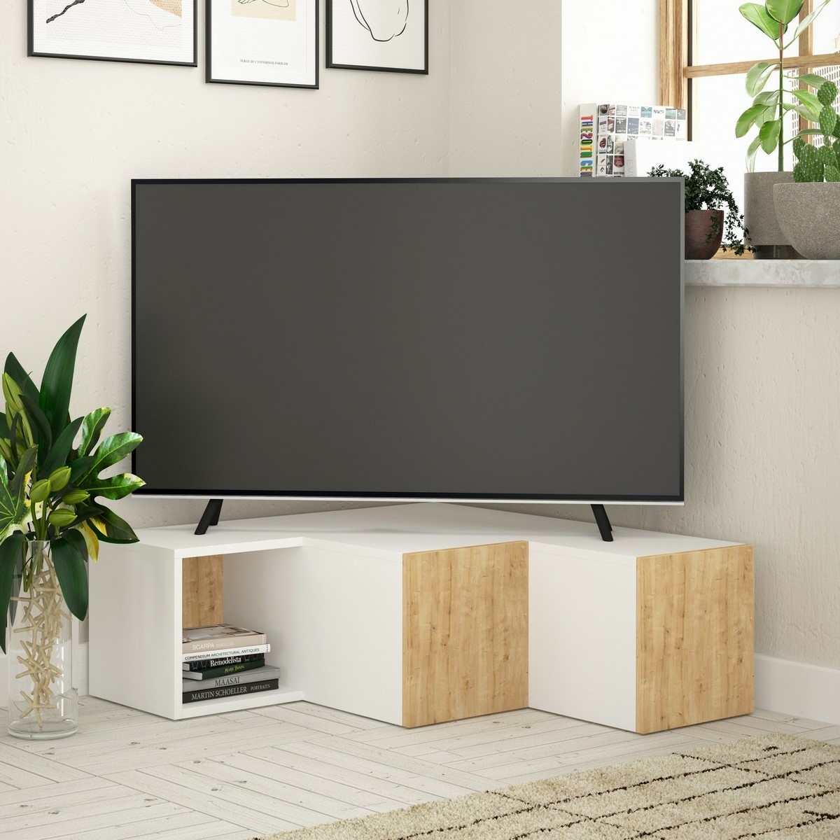 Televízny stolík Compact White and Oak