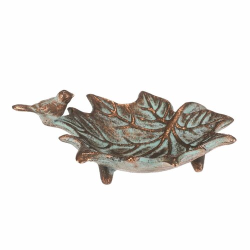 Metalowa pićka Liść klonu z ptaszkami Romance, 17x 16 x 6 cm, miedziana