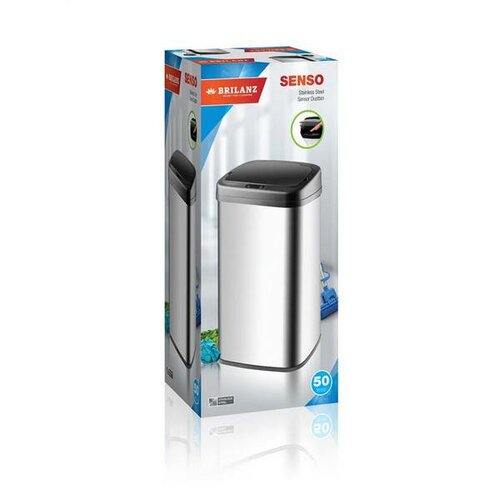 Brilanz Touchless hulladékgyűjtő Senzo 50 L,négyzet alakú, rozsdamentes acélból készült