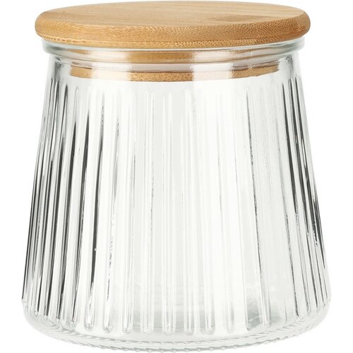 Glasdose mit Bambusdeckel und Riffelung, 680 ml
