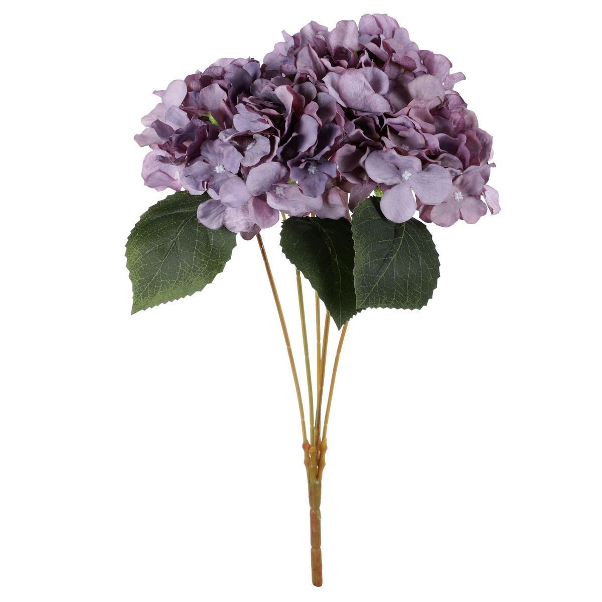 Pugét hortenzií fialová, 5 květů, 20 x 43 cm