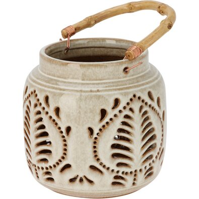 Lucerna porcelánová s bambusovým madlem 14,5 x 14 cm, béžová