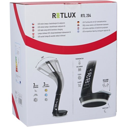 Retlux RTL 204 Stolní LED lampa s displejem a Qi dobíjením černá, 6 W