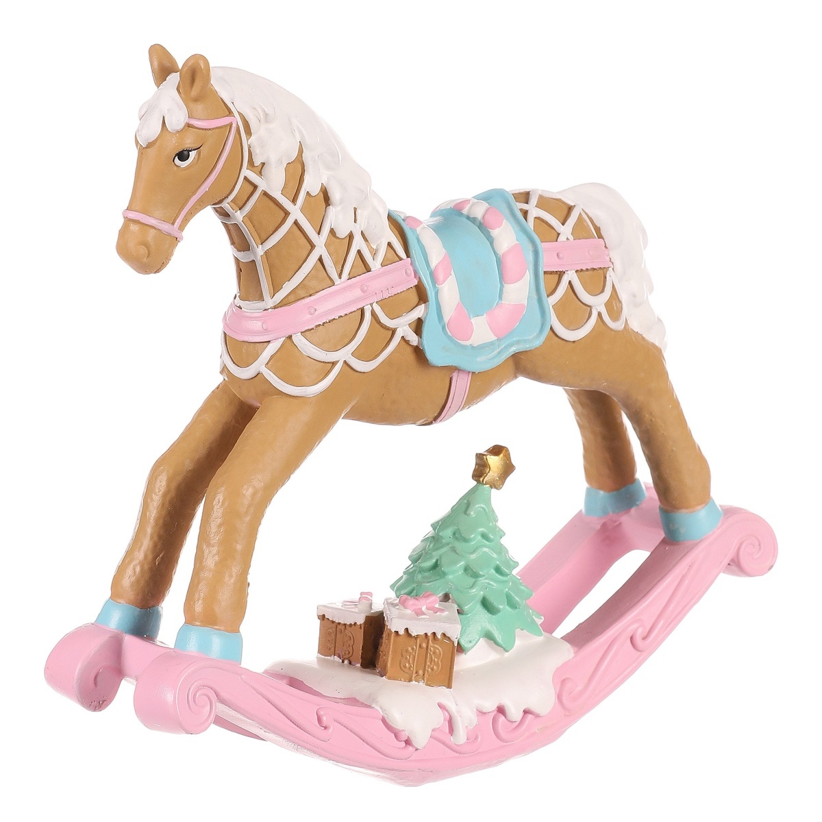 Ozdoba świąteczna Konik na biegunach, różowy, polyresin, 17 cm