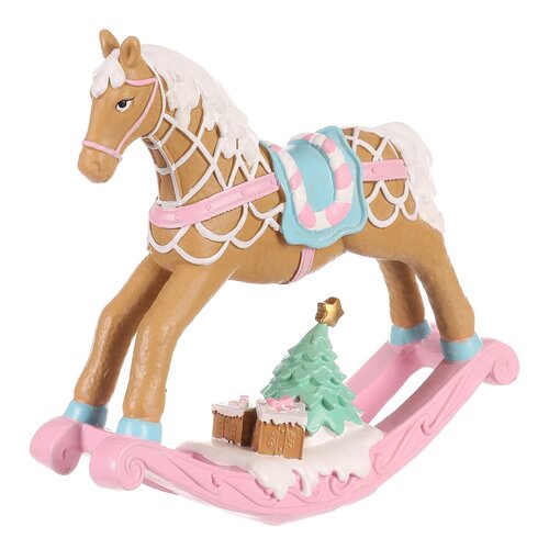 Новорічна прикраса Коник-гойдалка, рожевий, полімерна смола, 17 см