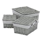 Set de coșuri de răchită cu capac Buline gri,3 buc., 3 dimensiuni, 49 x 22 x 35 cm