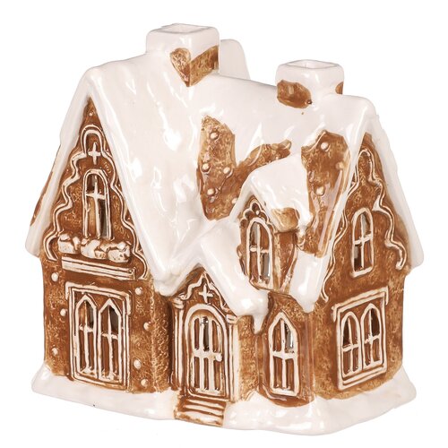 Świecznik Zasnieżona willa z piernika, ceramika, 15 cm
