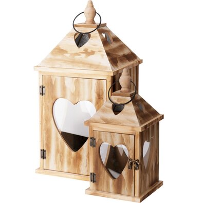 Zestaw drewnianych latarni  Serca, 2 szt.