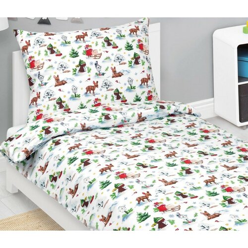 Bellatex Weihnachtsbettwäsche aus Baumwolle Tiereim Wald, 140 x 200 cm, 70 x 90 cm