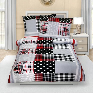 Pościel kora Patchwork czerwono-szary, 140 x 220 cm, 70 x 90 cm