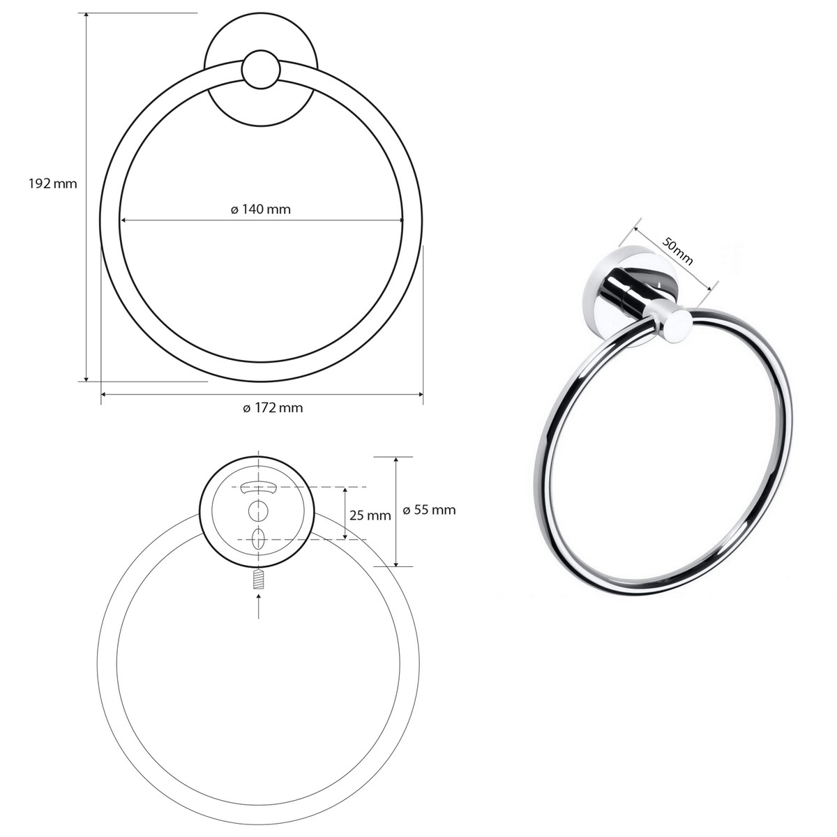 SAPHO XR411 X-Round E törölközőtartó kerek, ezüstszínű termék 2. képe