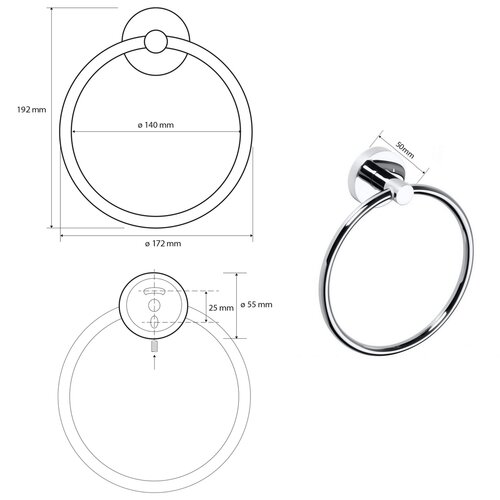 SAPHO XR411 X-Round E suport pentru prosoaperotund, argintiu