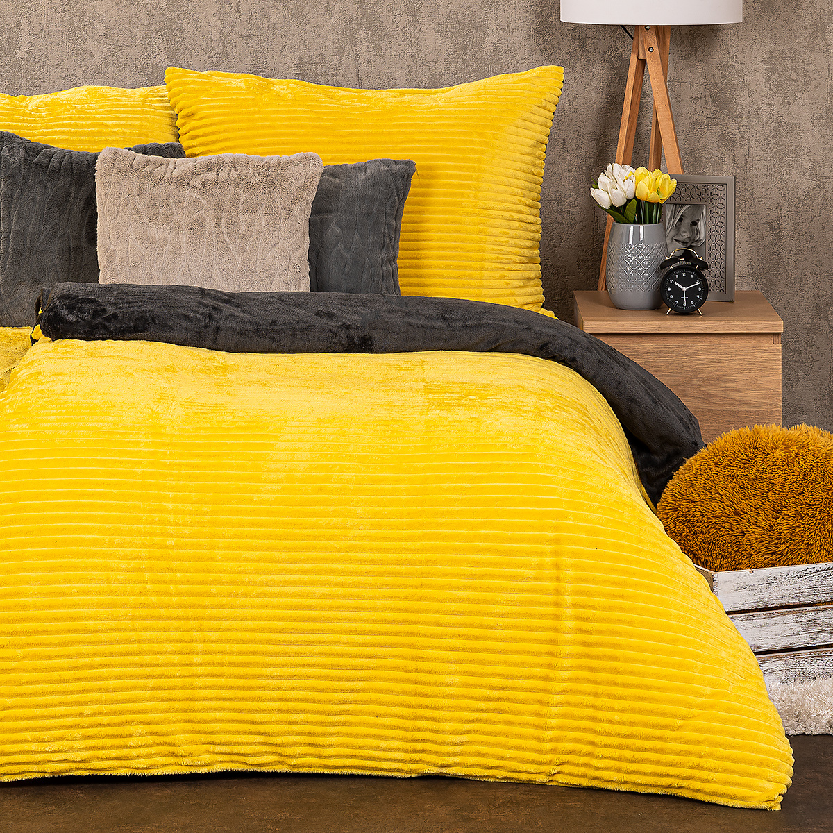 Fotografie 4Home Povlečení mikroflanel Stripe žlutá, 140 x 200 cm, 70 x 90 cm
