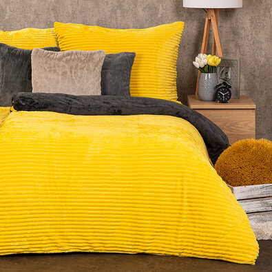 Lenjerie de pat din micro-flanelă 4Home Stripe, galben, 140 x 200 cm, 70 x 90 cm