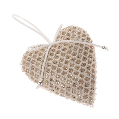 Függő textil szív, barna, 9 x 10 cm