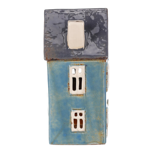 Kandeláber Domek kék, kerámia, 12  x 9 x 18 cm