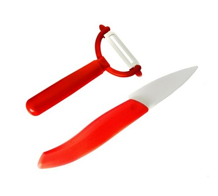 Sada keramický nůž + škrabka červená