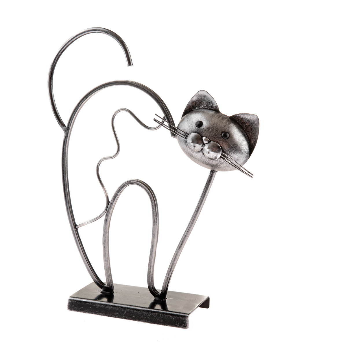 Kovová kočka stojící, na podstavci, 31,5 cm