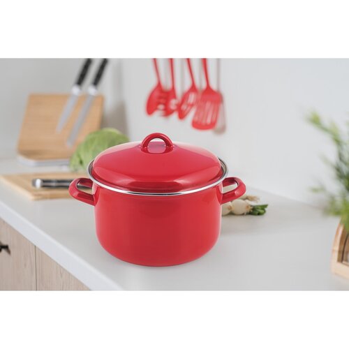 Banquet Emailed pot with lid Milton red, 24 cm,5.9 l