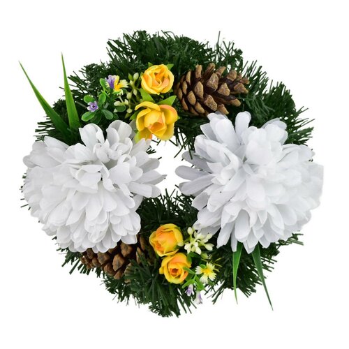 Wianek na Dzień Zaduszny Białe chryzantemy, 20 cm