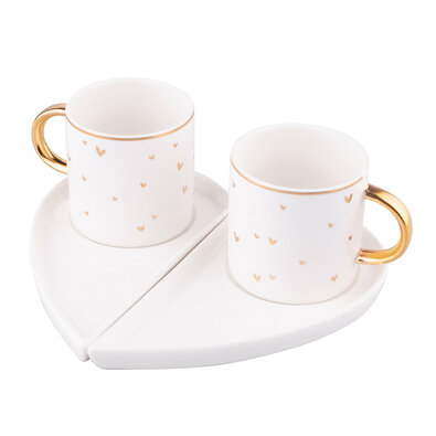 Set 2 cești cu farfurioare Altom Heart, 120 ml