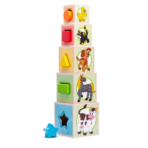 Woody Veža s piatimi kockami Zvieratká, 10,6 x 41 cm