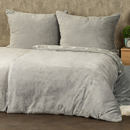 Lenjerie de pat microflanel 4Home Stars gri , 140x 200 cm, 70 x 90 cm