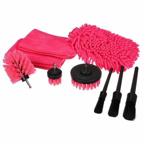 Set Sixtol multifuncțional instrumente de curățare și spălare mașină CAR DETAILING PINK, 9 buc