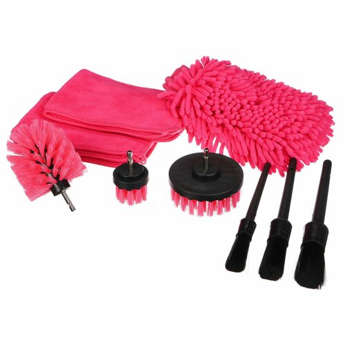Sixtol Multifunktionale Werkzeuge zum Reinigen und Waschen von Autos CAR DETAILING PINK 9, 9 Stück