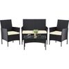 Aldotrade Rattanowy zestaw ogrodowy GardenLine, czarny + kremowe siedziska