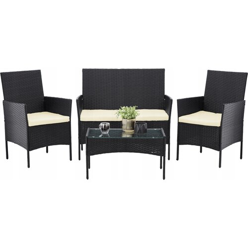 Aldotrade Rattanowy zestaw ogrodowy GardenLine, czarny + kremowe siedziska